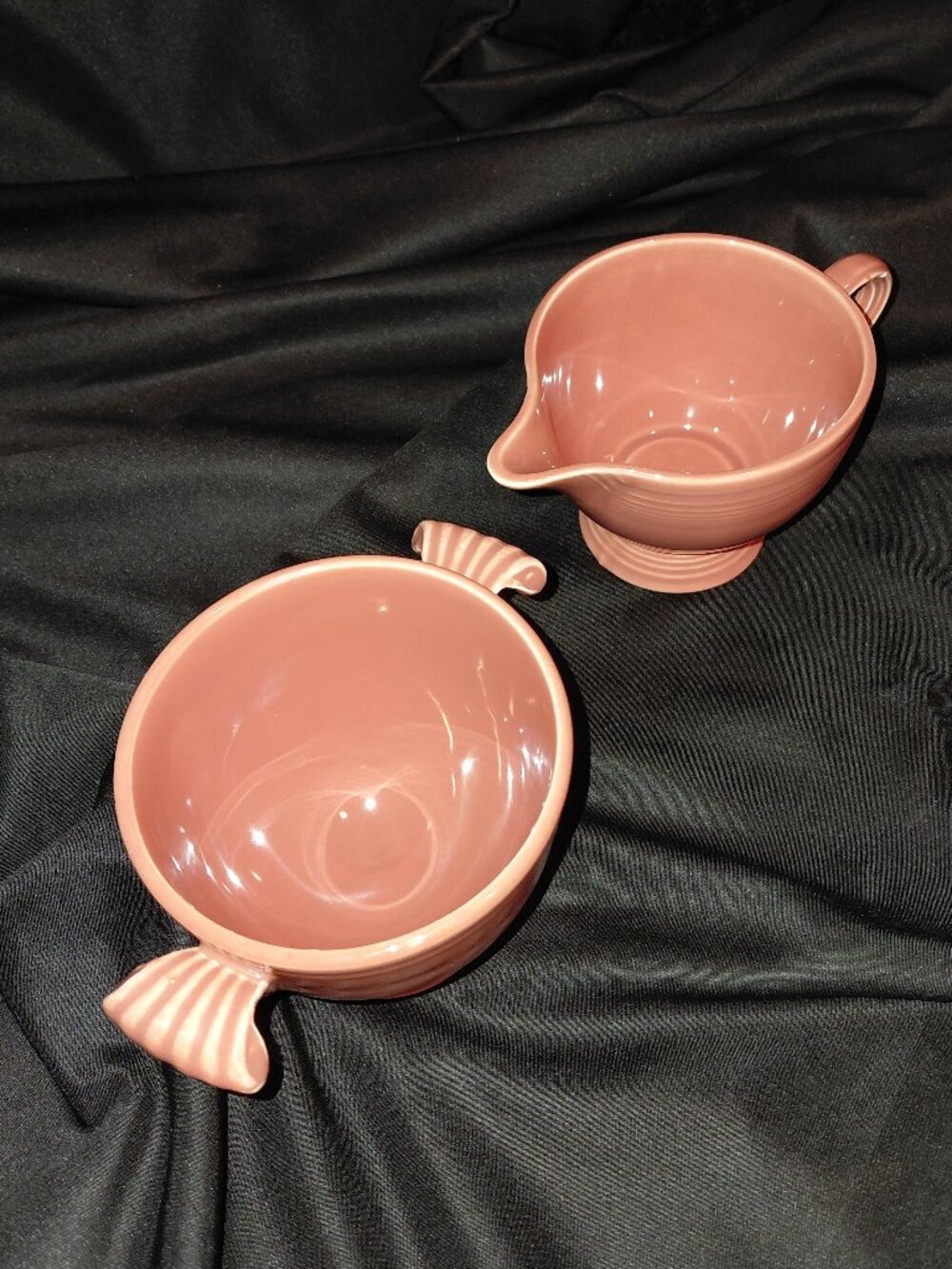 Fiesta Rose Ring Handle Creamer and Matching Sugar Bowl